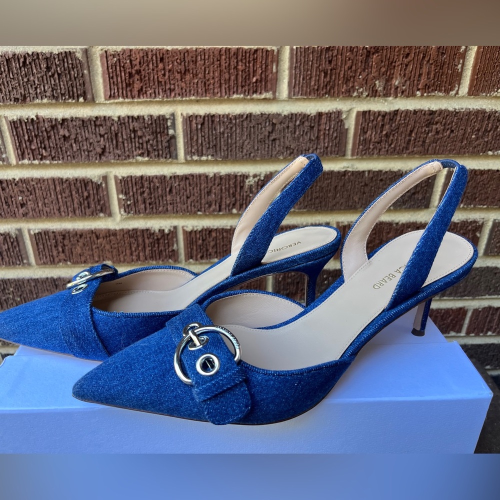 NWT Denim Veronica Beard Slingback Heels
